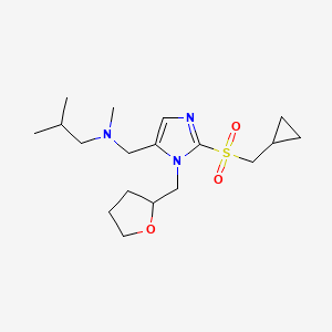 molecular formula C18H31N3O3S B3814442 N-{[2-[(cyclopropylmethyl)sulfonyl]-1-(tetrahydro-2-furanylmethyl)-1H-imidazol-5-yl]methyl}-N,2-dimethyl-1-propanamine 