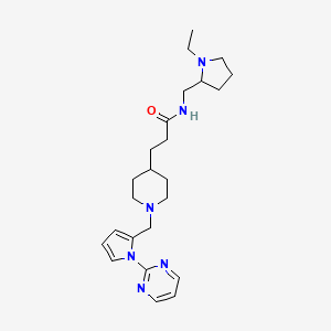 molecular formula C24H36N6O B3814445 N-[(1-ethyl-2-pyrrolidinyl)methyl]-3-(1-{[1-(2-pyrimidinyl)-1H-pyrrol-2-yl]methyl}-4-piperidinyl)propanamide 