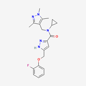 molecular formula C21H24FN5O2 B3814530 N-cyclopropyl-5-[(2-fluorophenoxy)methyl]-N-[(1,3,5-trimethyl-1H-pyrazol-4-yl)methyl]-1H-pyrazole-3-carboxamide 