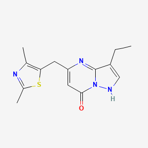 molecular formula C14H16N4OS B3814700 5-[(2,4-dimethyl-1,3-thiazol-5-yl)methyl]-3-ethylpyrazolo[1,5-a]pyrimidin-7(4H)-one 