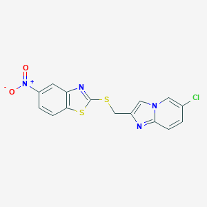 molecular formula C15H9ClN4O2S2 B381478 2-{[(6-Chloroimidazo[1,2-a]pyridin-2-yl)methyl]sulfanyl}-5-nitro-1,3-benzothiazole 