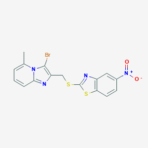 molecular formula C16H11BrN4O2S2 B381479 2-(((3-Bromo-5-methylimidazo[1,2-a]pyridin-2-yl)methyl)thio)-5-nitrobenzo[d]thiazole CAS No. 328016-87-1