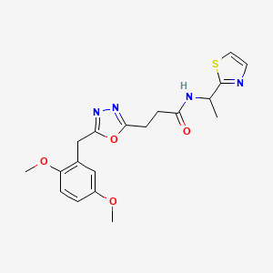 molecular formula C19H22N4O4S B3814802 3-[5-(2,5-dimethoxybenzyl)-1,3,4-oxadiazol-2-yl]-N-[1-(1,3-thiazol-2-yl)ethyl]propanamide 