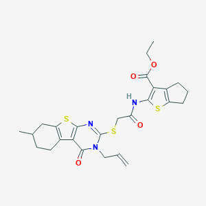 ethyl 2-({[(3-allyl-7-methyl-4-oxo-3,4,5,6,7,8-hexahydro[1]benzothieno[2,3-d]pyrimidin-2-yl)thio]acetyl}amino)-5,6-dihydro-4H-cyclopenta[b]thiophene-3-carboxylate