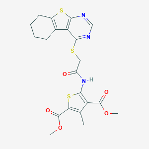 molecular formula C21H21N3O5S3 B381490 Dimethyl 3-methyl-5-{[(5,6,7,8-tetrahydro[1]benzothieno[2,3-d]pyrimidin-4-ylsulfanyl)acetyl]amino}-2,4-thiophenedicarboxylate 
