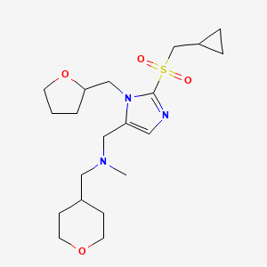molecular formula C20H33N3O4S B3814906 1-[2-[(cyclopropylmethyl)sulfonyl]-1-(tetrahydro-2-furanylmethyl)-1H-imidazol-5-yl]-N-methyl-N-(tetrahydro-2H-pyran-4-ylmethyl)methanamine 
