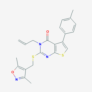 molecular formula C22H21N3O2S2 B381493 3-allyl-2-(((3,5-dimethylisoxazol-4-yl)methyl)thio)-5-(p-tolyl)thieno[2,3-d]pyrimidin-4(3H)-one CAS No. 379249-75-9