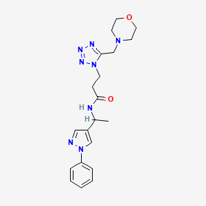 molecular formula C20H26N8O2 B3814930 3-[5-(4-morpholinylmethyl)-1H-tetrazol-1-yl]-N-[1-(1-phenyl-1H-pyrazol-4-yl)ethyl]propanamide 