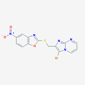 molecular formula C14H8BrN5O3S B381495 2-(((3-Bromoimidazo[1,2-a]pyrimidin-2-yl)methyl)thio)-5-nitrobenzo[d]oxazole CAS No. 328017-17-0