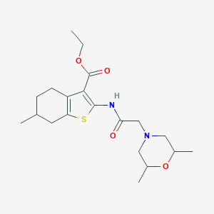 molecular formula C20H30N2O4S B381498 Ethyl 2-{[(2,6-dimethyl-4-morpholinyl)acetyl]amino}-6-methyl-4,5,6,7-tetrahydro-1-benzothiophene-3-carboxylate 