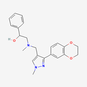 molecular formula C22H25N3O3 B3815010 2-[{[3-(2,3-dihydro-1,4-benzodioxin-6-yl)-1-methyl-1H-pyrazol-4-yl]methyl}(methyl)amino]-1-phenylethanol 