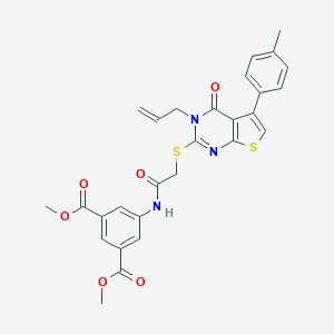 molecular formula C28H25N3O6S2 B381502 Dimethyl 5-[({[3-allyl-5-(4-methylphenyl)-4-oxo-3,4-dihydrothieno[2,3-d]pyrimidin-2-yl]thio}acetyl)amino]isophthalate 