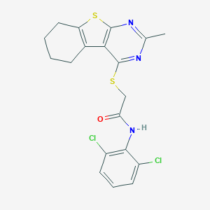 molecular formula C19H17Cl2N3OS2 B381503 N-(2,6-dichlorophenyl)-2-[(2-methyl-5,6,7,8-tetrahydro-[1]benzothiolo[2,3-d]pyrimidin-4-yl)sulfanyl]acetamide CAS No. 315676-52-9