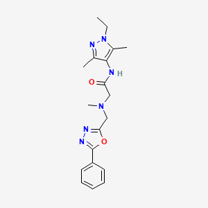 molecular formula C19H24N6O2 B3815038 N-(1-ethyl-3,5-dimethyl-1H-pyrazol-4-yl)-2-{methyl[(5-phenyl-1,3,4-oxadiazol-2-yl)methyl]amino}acetamide 