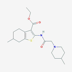 molecular formula C20H30N2O3S B381505 Ethyl 6-methyl-2-[[2-(4-methylpiperidin-1-yl)acetyl]amino]-4,5,6,7-tetrahydro-1-benzothiophene-3-carboxylate CAS No. 315685-25-7