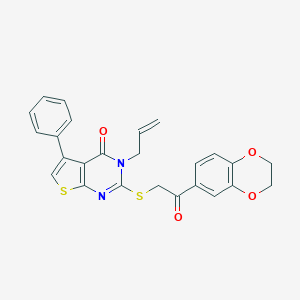 molecular formula C25H20N2O4S2 B381506 3-allyl-2-{[2-(2,3-dihydro-1,4-benzodioxin-6-yl)-2-oxoethyl]sulfanyl}-5-phenylthieno[2,3-d]pyrimidin-4(3H)-one 