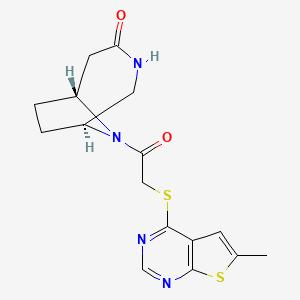 molecular formula C16H18N4O2S2 B3815210 (1S*,6R*)-9-{[(6-methylthieno[2,3-d]pyrimidin-4-yl)thio]acetyl}-3,9-diazabicyclo[4.2.1]nonan-4-one 