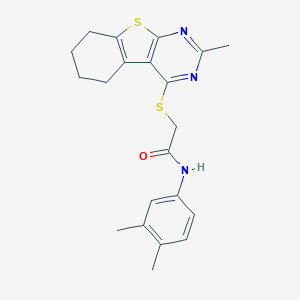molecular formula C21H23N3OS2 B381525 N-(3,4-dimethylphenyl)-2-[(2-methyl-5,6,7,8-tetrahydro[1]benzothieno[2,3-d]pyrimidin-4-yl)sulfanyl]acetamide 