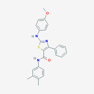 molecular formula C25H23N3O2S B381526 N-(3,4-dimethylphenyl)-2-(4-methoxyanilino)-4-phenyl-1,3-thiazole-5-carboxamide 