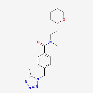 molecular formula C18H25N5O2 B3815306 N-methyl-4-[(5-methyl-1H-tetrazol-1-yl)methyl]-N-[2-(tetrahydro-2H-pyran-2-yl)ethyl]benzamide 