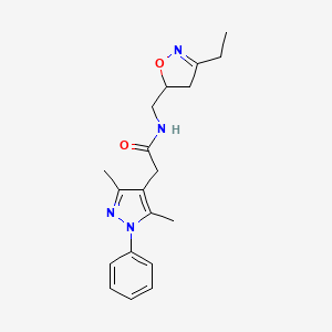 molecular formula C19H24N4O2 B3815359 2-(3,5-dimethyl-1-phenyl-1H-pyrazol-4-yl)-N-[(3-ethyl-4,5-dihydroisoxazol-5-yl)methyl]acetamide 