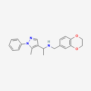 molecular formula C21H23N3O2 B3815391 (2,3-dihydro-1,4-benzodioxin-6-ylmethyl)[1-(5-methyl-1-phenyl-1H-pyrazol-4-yl)ethyl]amine 