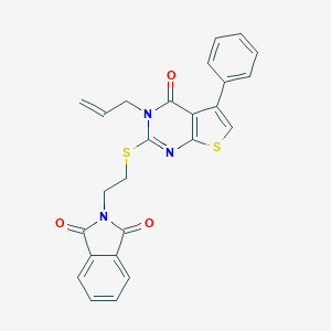 molecular formula C25H19N3O3S2 B381540 2-{2-[(3-allyl-4-oxo-5-phenyl-3,4-dihydrothieno[2,3-d]pyrimidin-2-yl)sulfanyl]ethyl}-1H-isoindole-1,3(2H)-dione 