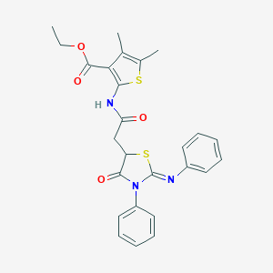 molecular formula C26H25N3O4S2 B381546 Ethyl 4,5-dimethyl-2-({[4-oxo-3-phenyl-2-(phenylimino)-1,3-thiazolidin-5-yl]acetyl}amino)-3-thiophenecarboxylate 