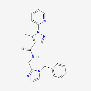 molecular formula C21H20N6O B3815536 N-[(1-benzyl-1H-imidazol-2-yl)methyl]-5-methyl-1-pyridin-2-yl-1H-pyrazole-4-carboxamide 