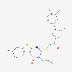 molecular formula C30H33N3O2S2 B381561 3-allyl-2-({2-[1-(3,4-dimethylphenyl)-2,5-dimethyl-1H-pyrrol-3-yl]-2-oxoethyl}sulfanyl)-7-methyl-5,6,7,8-tetrahydro[1]benzothieno[2,3-d]pyrimidin-4(3H)-one 