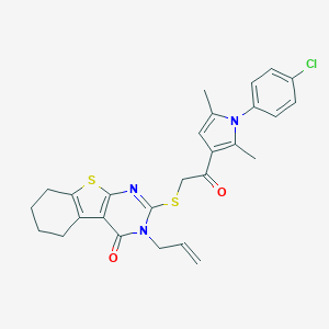 molecular formula C27H26ClN3O2S2 B381562 3-allyl-2-({2-[1-(4-chlorophenyl)-2,5-dimethyl-1H-pyrrol-3-yl]-2-oxoethyl}sulfanyl)-5,6,7,8-tetrahydro[1]benzothieno[2,3-d]pyrimidin-4(3H)-one 