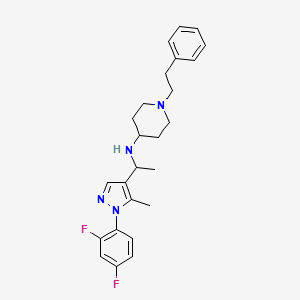 molecular formula C25H30F2N4 B3815630 N-{1-[1-(2,4-difluorophenyl)-5-methyl-1H-pyrazol-4-yl]ethyl}-1-(2-phenylethyl)-4-piperidinamine 