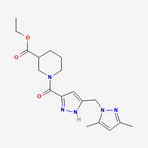 molecular formula C18H25N5O3 B3815639 ethyl 1-({5-[(3,5-dimethyl-1H-pyrazol-1-yl)methyl]-1H-pyrazol-3-yl}carbonyl)-3-piperidinecarboxylate 