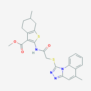 molecular formula C24H24N4O3S2 B381567 Methyl 6-methyl-2-({[(5-methyl[1,2,4]triazolo[4,3-a]quinolin-1-yl)sulfanyl]acetyl}amino)-4,5,6,7-tetrahydro-1-benzothiophene-3-carboxylate 