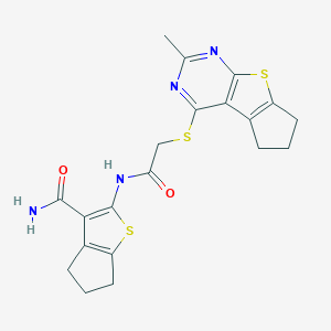 2-[2-({10-methyl-7-thia-9,11-diazatricyclo[6.4.0.0^{2,6}]dodeca-1(8),2(6),9,11-tetraen-12-yl}sulfanyl)acetamido]-4H,5H,6H-cyclopenta[b]thiophene-3-carboxamide