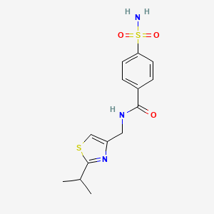 molecular formula C14H17N3O3S2 B3815842 4-(aminosulfonyl)-N-[(2-isopropyl-1,3-thiazol-4-yl)methyl]benzamide 