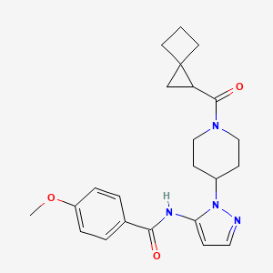 molecular formula C23H28N4O3 B3815962 4-methoxy-N-{1-[1-(spiro[2.3]hex-1-ylcarbonyl)-4-piperidinyl]-1H-pyrazol-5-yl}benzamide 