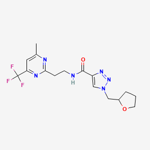 molecular formula C16H19F3N6O2 B3816053 N-{2-[4-methyl-6-(trifluoromethyl)-2-pyrimidinyl]ethyl}-1-(tetrahydro-2-furanylmethyl)-1H-1,2,3-triazole-4-carboxamide 