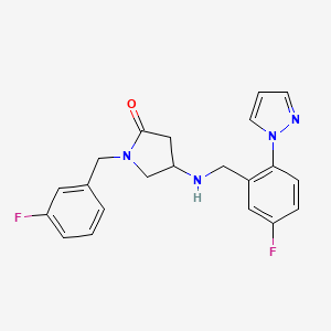 molecular formula C21H20F2N4O B3816073 1-(3-fluorobenzyl)-4-{[5-fluoro-2-(1H-pyrazol-1-yl)benzyl]amino}-2-pyrrolidinone 