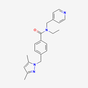 molecular formula C21H24N4O B3816092 4-[(3,5-dimethyl-1H-pyrazol-1-yl)methyl]-N-ethyl-N-(4-pyridinylmethyl)benzamide 