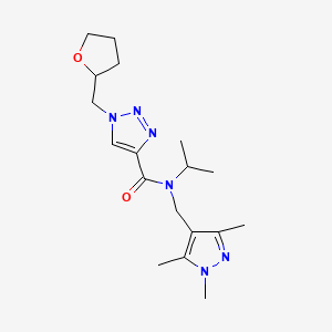 molecular formula C18H28N6O2 B3816136 N-isopropyl-1-(tetrahydro-2-furanylmethyl)-N-[(1,3,5-trimethyl-1H-pyrazol-4-yl)methyl]-1H-1,2,3-triazole-4-carboxamide 