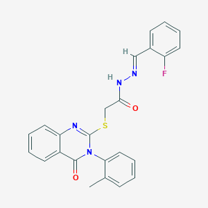 N-[(E)-(2-fluorophenyl)methylideneamino]-2-[3-(2-methylphenyl)-4-oxoquinazolin-2-yl]sulfanylacetamide