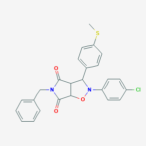 molecular formula C25H21ClN2O3S B381620 5-benzyl-2-(4-chlorophenyl)-3-(4-methylsulfanylphenyl)-3a,6a-dihydro-3H-pyrrolo[3,4-d][1,2]oxazole-4,6-dione CAS No. 353793-17-6