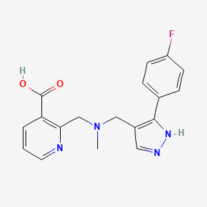 molecular formula C18H17FN4O2 B3816203 2-{[{[3-(4-fluorophenyl)-1H-pyrazol-4-yl]methyl}(methyl)amino]methyl}nicotinic acid 
