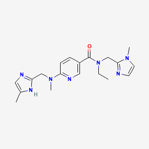 molecular formula C19H25N7O B3816207 N-ethyl-N-[(1-methyl-1H-imidazol-2-yl)methyl]-6-{methyl[(4-methyl-1H-imidazol-2-yl)methyl]amino}nicotinamide 