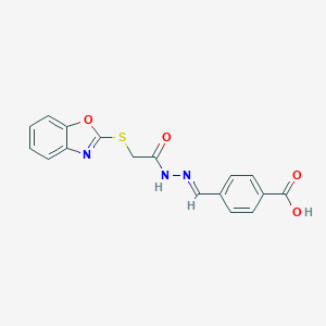 4-[(E)-[[2-(1,3-benzoxazol-2-ylsulfanyl)acetyl]hydrazinylidene]methyl]benzoic acid