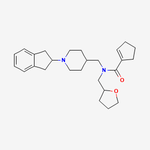 molecular formula C26H36N2O2 B3816294 N-{[1-(2,3-dihydro-1H-inden-2-yl)-4-piperidinyl]methyl}-N-(tetrahydro-2-furanylmethyl)-1-cyclopentene-1-carboxamide 