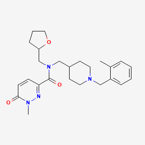 molecular formula C25H34N4O3 B3816352 1-methyl-N-{[1-(2-methylbenzyl)-4-piperidinyl]methyl}-6-oxo-N-(tetrahydro-2-furanylmethyl)-1,6-dihydro-3-pyridazinecarboxamide 
