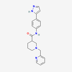 molecular formula C21H23N5O B3816366 N-[4-(1H-pyrazol-5-yl)phenyl]-1-(2-pyridinylmethyl)-3-piperidinecarboxamide 
