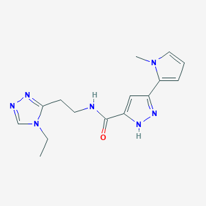 molecular formula C15H19N7O B3816395 N-[2-(4-ethyl-4H-1,2,4-triazol-3-yl)ethyl]-3-(1-methyl-1H-pyrrol-2-yl)-1H-pyrazole-5-carboxamide 